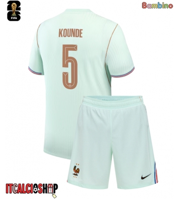 Francia Jules Kounde #5 Seconda Maglia Bambino Mondiali 2026 Manica Corta (+ Pantaloni corti)